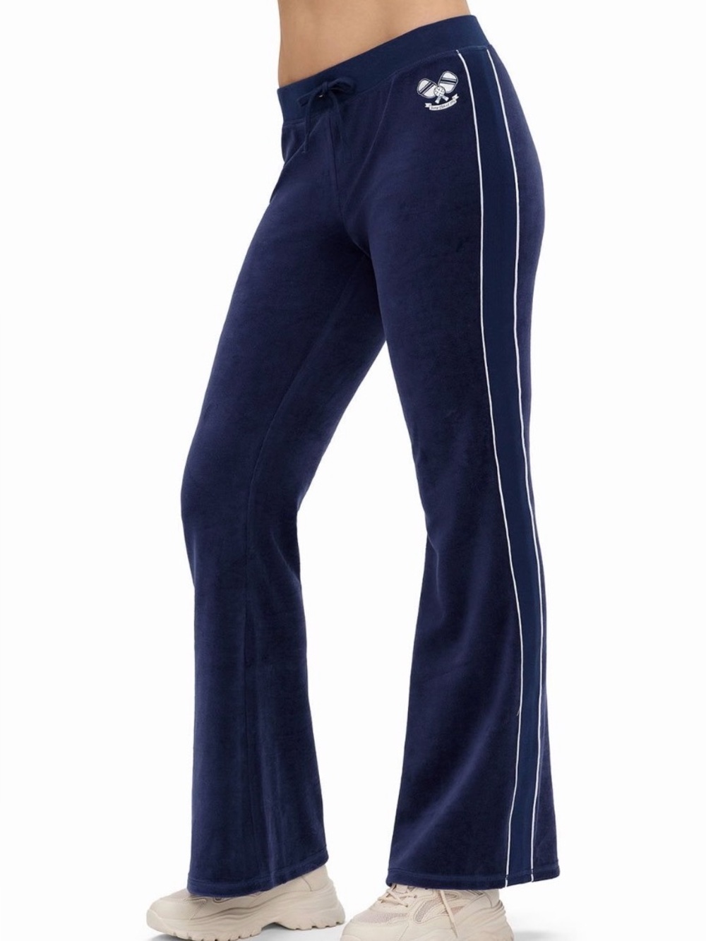 Juicy Couture Navy Velour Flare Jeans with White Side Piping